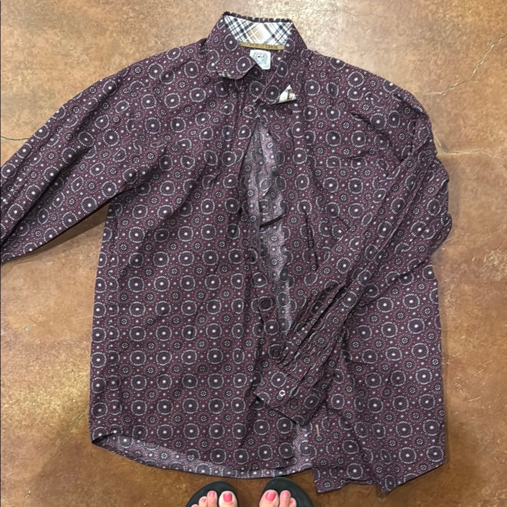Cinch Brown Casual Button Down Shirt with Micro-Pattern